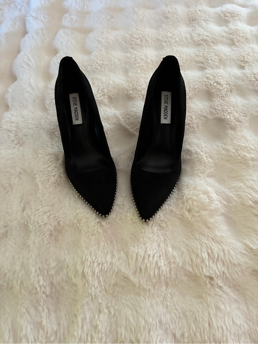 Steve Madden Black Pointed Toe Pump with Silver Stud Trim